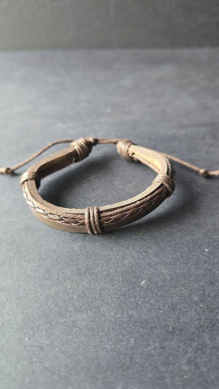 Brown Leather Cuff Bracelet Womens Braided Cord Tie Adjustable Boho Jewelry